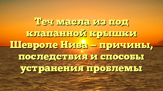 Теч масла из под клапанной крышки Шевроле Нива — причины, последствия и способы устранения проблемы